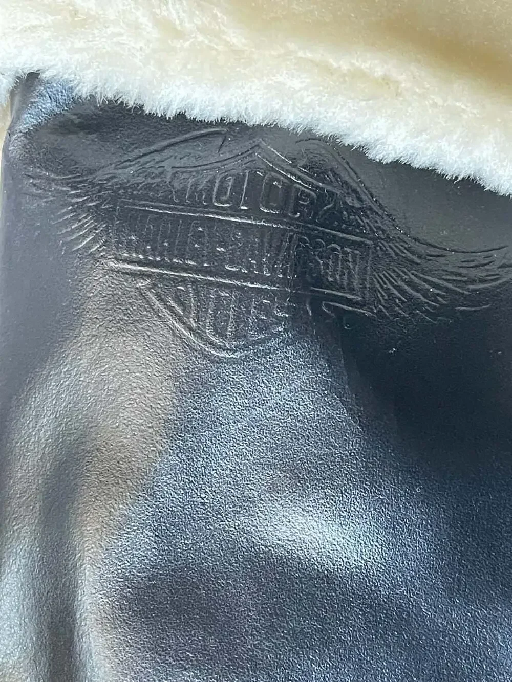 VTG 1997 Harley Davidson Christmas Stocking Black Faux Leather Fur Boot